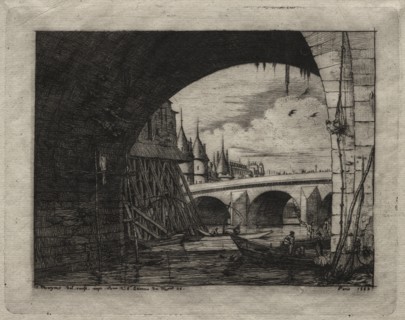 Etchings of Paris: An Arch of the Notre Dame Bridge, 1853. Creator: Charles Meryon (French, 1821-1868).