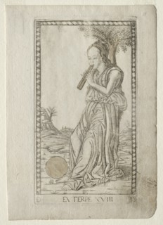 Euterpe (music, lyric poetry) (from the Tarocchi series D..., before 1467. Creator: Master of the E-Series Tarocchi (Italian, 15th century).