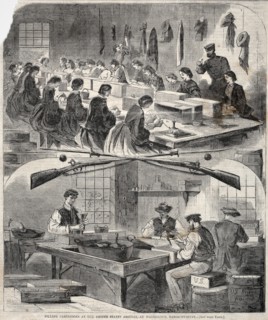 Filling Cartridges at the United States Arsenal, at Watertown, Massachusetts, 1861. Creator: Winslow Homer (American, 1836-1910).