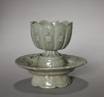 Floral-shaped Cup and Saucer with Inlaid Chrysanthemum Design, 1100s-1200s. Creator: Unknown.
