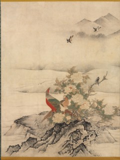 Flowers and Birds in a Spring Landscape, 1500s. Creator: Kano Motonobu (Japanese, c. 1476-1559), attributed to.
