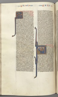 Fol. 148v, Chronicles I, historiated initial A, three descendants of Adam, c. 1275-1300. Creator: Unknown.