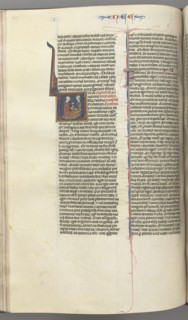Fol. 178v, Nehemiah, historiated initial V, Nehemiah presenting the golden cup to Artaxerxes, c. 127 Creator: Unknown.
