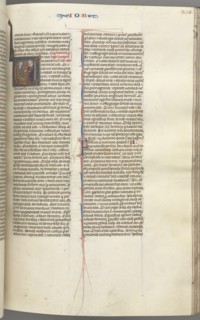 Fol. 205r, Job, historiated initial V, Job on the dungheap given a gold earring?, c. 1275-1300. Creator: Unknown.