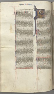 Fol. 214v, Psalm 1, historiated initial 8, David harping, c. 1275-1300. Creator: Unknown.