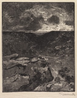 Fontainebleau Forest: Franchard Valley (La Forêt de Fontainebleau: La Vallée de Franchard), 1890. Creator: Auguste Louis Lepère (French, 1849-1918); A. Desmoulins, Published in Revue Illustrée, 1887-9...