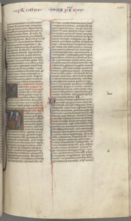 Fol. 251 r, Wisdom, historiated initial D, Solomon instructing a soldier, c. 1275-1300. Creator: Unknown.