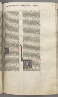 Fol. 273r, Isaiah, historiated initial V, the martyrdom of Isaiah, c. 1275-1300. Creator: Unknown.