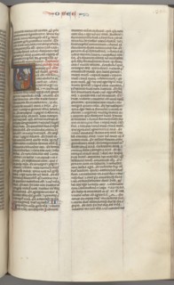 Fol. 350r, Hosea, historiated initial V, Hosea preaching to three men. , c. 1275-1300. Creator: Unknown.