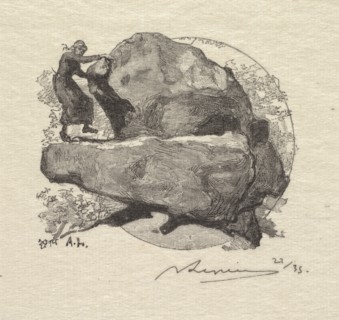 Fontainebleau Forest: The Trembling Rock (La Forêt de Fontainebleau: La roche qui tremble), 1890. Creator: Auguste Louis Lepère (French, 1849-1918); A. Desmoulins, Published in Revue Illustrée, 1887-9...