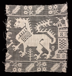 Fragment of a Band with Dragon, Castle, and Vegetation, 1500s. Creator: Unknown.