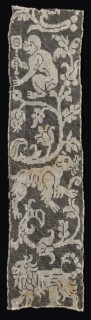 Fragment of a Band with Vines Surrounding a Monkey, Lion, and an Unidentified...Animal, 16th cent. Creator: Unknown.