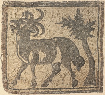Fragment of a Floor Mosaic: Ibex near a Tree, 400s. Creator: Unknown.