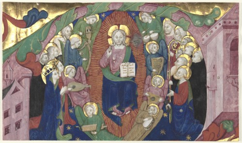 Fragment of a Historiated Initial from a Choir Book: Christ in Majesty, c. 1400. Creator: Michelino Molinari da Besozzo (Italian, c. 1385-1445), attributed to.
