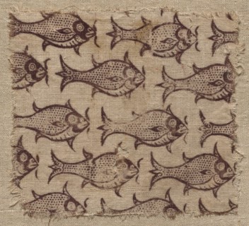 Fragment of a wood-block print on linen, 1200s - 1300s. Creator: Unknown.
