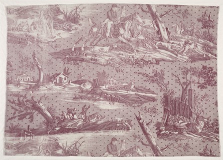 Fragment of Copperplate Printed Cotton with Hunting Scene Design, c. 1815. Creator: Horace Vernet (French, 1789-1863).