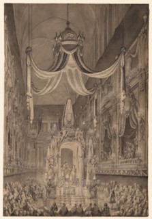 Funeral for Marie-Thérèse of Spain, Dauphine of France, in the Church of Nôtre Dame...1746, c. 1746. Creator: Charles-Nicolas Cochin (French, 1715-1790).