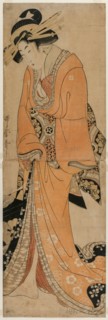 Geisha Standing Beside a Shamisen Case, c. 1810. Creator: Utamaro II (Japanese).