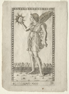 Genius of the Sun (from the Tarocchi, series B: Cosmic Principles & Virtues, #31), before 1467. Creator: Master of the E-Series Tarocchi (Italian, 15th century).