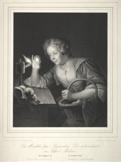 Girl Candling Eggs, 1840. Creator: Franz Seraph Hanfstaengl (German, 1804-1877).
