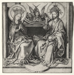 God the Father and the Blessed Virgin Enthroned Attended by Angels, c. 1480-90. Creator: Martin Schongauer (German, c.1450-1491).