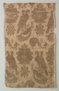 Gold-patterned Silk with Falcons and Heraldry, 1360-1400. Creator: Unknown.