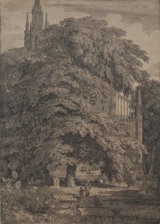 Gothic Church among Oaks, 1810. Creator: Karl Friedrich Schinkel (German, 1781-1841).