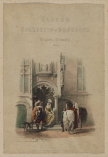 Haghe's Portfolio of Sketches. Belgium. Germany, vol. III: Title Page, on a door...Bruges, 1850. Creator: Louis Haghe (British, 1806-1885); Thomas McLean, Haymarket, London.