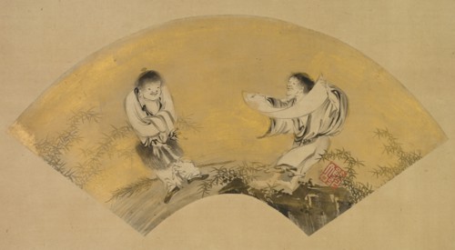 Hanshan and Shide (Kanzan and Jittoku), mid-1500s. Creator: Shikibu Terutada (Japanese, active mid-1500s).