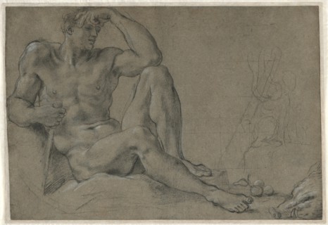 Hercules Resting (recto), 1595-1597. Creator: Annibale Carracci (Italian, c. 1560-1609).