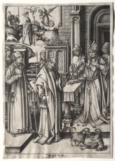 High Priest Rejecting the Offering of Joachim. Creator: Israhel van Meckenem (German, c. 1440-1503).