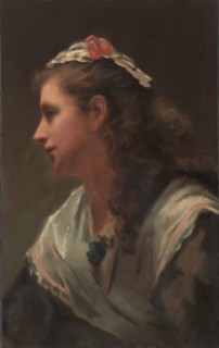 His First Model-Miss Russell, c. 1873. Creator: William Morris Hunt (American, 1824-1879), attributed to.
