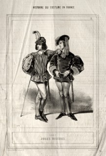 Histoire du Costume en France: Juges diseurs, 1843. Creator: Paul Gavarni (French, 1804-1866).
