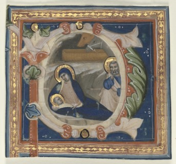 Historiated Initial (P) Excised from a Gradual: The Nativity, c. 1350-1375. Creator: Lippo Vanni (Italian), attributed to.