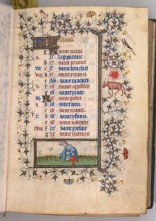Hours of Charles the Noble, King of Navarre (1361-1425): fol. 4r, April, c. 1405. Creator: Master of the Brussels Initials and Associates (French).