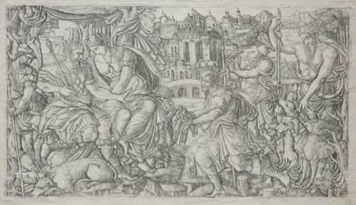 Huntsman Presenting a Gift to a King. Creator: Jean Duvet (French, 1485-1561).