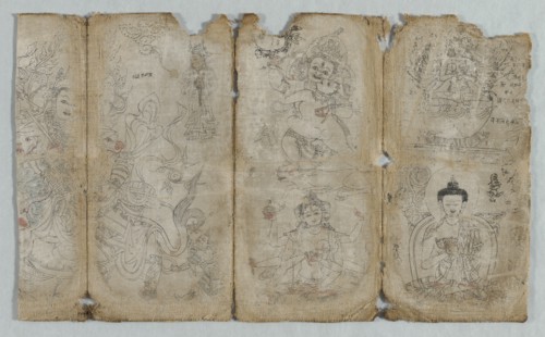 Iconographic Drawing: Vaishravana, Yama, Vsnisavijaya, Tara?(recto)...Enlightened Beings (verso), c1 Creator: Unknown.