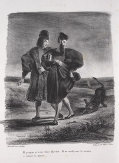 Illustrations for Faust: Faust, Méphistophélé and the barbet, 1828. Creator: Eugène Delacroix (French, 1798-1863); Chez Ch. Motte, Éditeur, distributed by Chez Sautelet, Libraire.