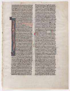 Initial I: Entwined Beast and Serpent: Leaf from a Bible (2 of 2 Excised Leaves), c. 1225-1250. Creator: Unknown.