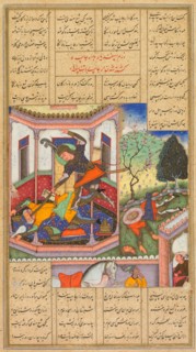 Isfandiyar slays Arjasp, the king of Turan, from a Shah-nama (Book of Kings) of Firdausi..., 1600-16 Creator: Haidar Kashmiri (Indian, active late 1500s-early 1600s).