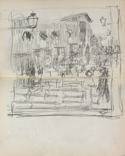 Italian Sketchbook: Bridge with Figures (page 93 & 94), 1898-1899. Creator: Maurice Prendergast (American, 1858-1924).