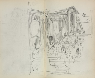 Italian Sketchbook: Bridge with Figures (page 95 & 96), 1898-1899. Creator: Maurice Prendergast (American, 1858-1924).