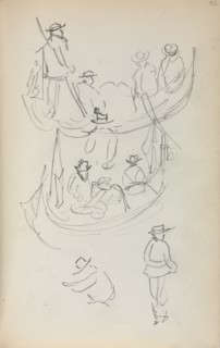 Italian Sketchbook: Two Gondolas with figures, 1898-1899. Creator: Maurice Prendergast (American, 1858-1924).