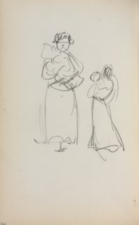 Italian Sketchbook: Two Standing Women holding Infants (page 140), 1898-1899. Creator: Maurice Prendergast (American, 1858-1924).