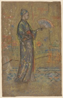 Japanese Woman Painting a Fan (recto); Standing Woman Holding Up Her Dress (verso), c. 1872. Creator: James McNeill Whistler (American, 1834-1903).
