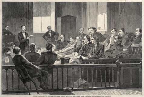 Jurors Listening to Counsel, Supreme Court, New City Hall, New York, 1869. Creator: Winslow Homer (American, 1836-1910).