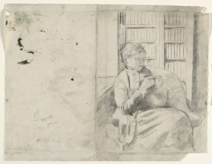 Knitting in the Library (recto), c. 1881. Creator: Mary Cassatt (American, 1844-1926).