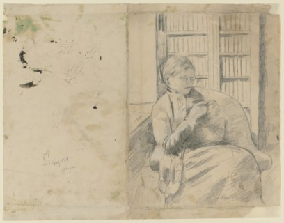 Knitting in the Library (recto); Knitting in the Library (verso), c. 1881. Creator: Mary Cassatt (American, 1844-1926).