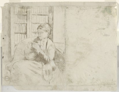 Knitting in the Library (verso), c. 1881. Creator: Mary Cassatt (American, 1844-1926).