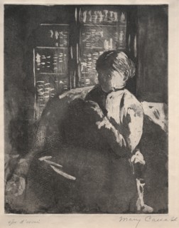Knitting in the Library, c. 1881. Creator: Mary Cassatt (American, 1844-1926).
